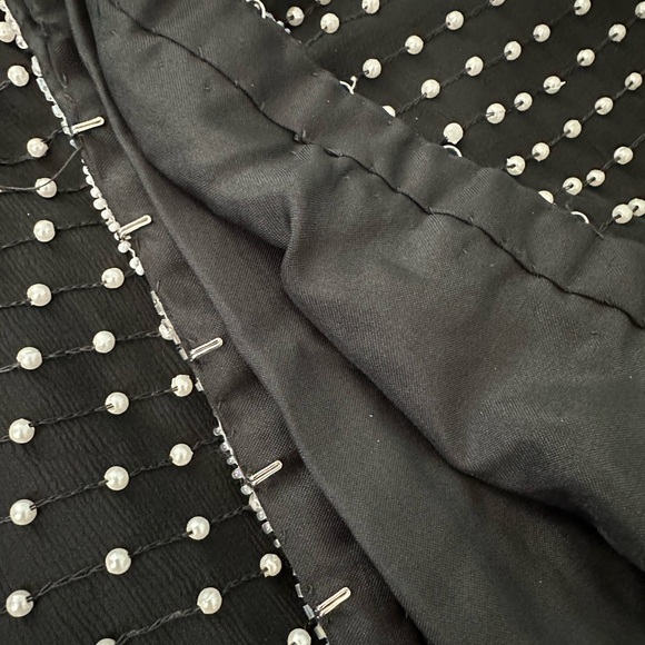 Vintage Pearl & Sequin Black Silk Jacket Open-Front or Hook & Eye Closure ~ 2X - Picture 15 of 17